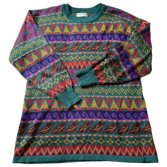 Other - Vtg. Dongwon multicolor bird print knit sweater acrylic wool blend M L bold 90s